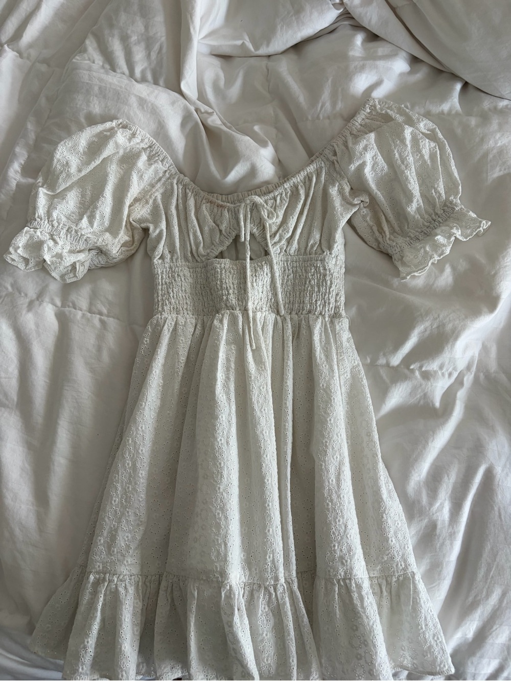 Altar'd State White Eyelet Puff-Sleeve Mini Dress